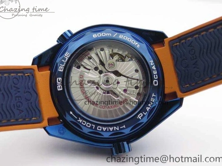 1219 Unique Planet Ocean 45mm GMT Blue DLC Black OMF Best Edition Blue Dial On Blue Gummy Strap A 8123
